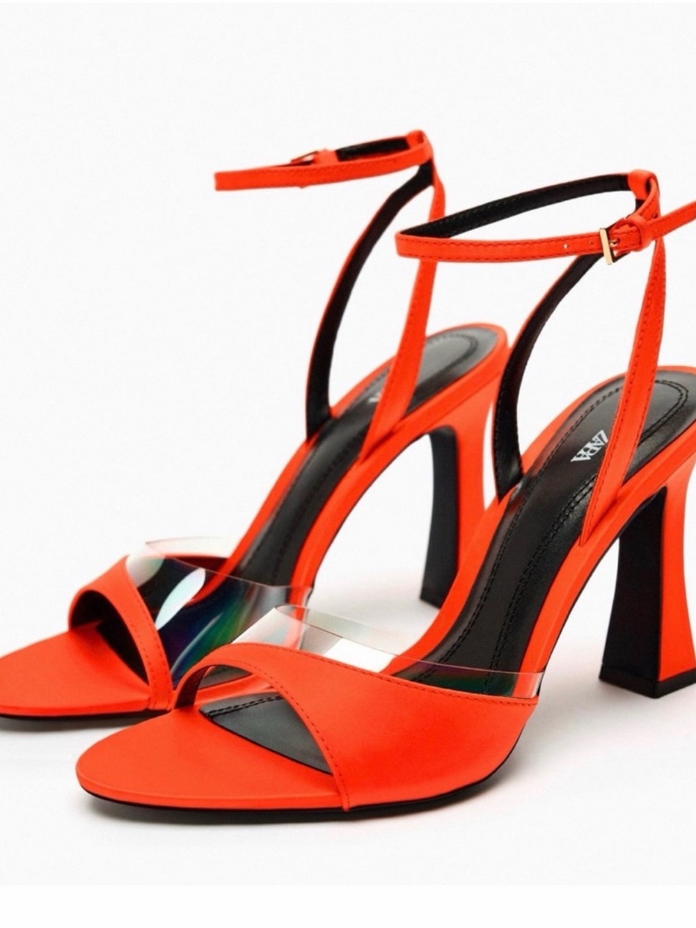 Zara Satin Effect Vinyl Heels - Orange/Red